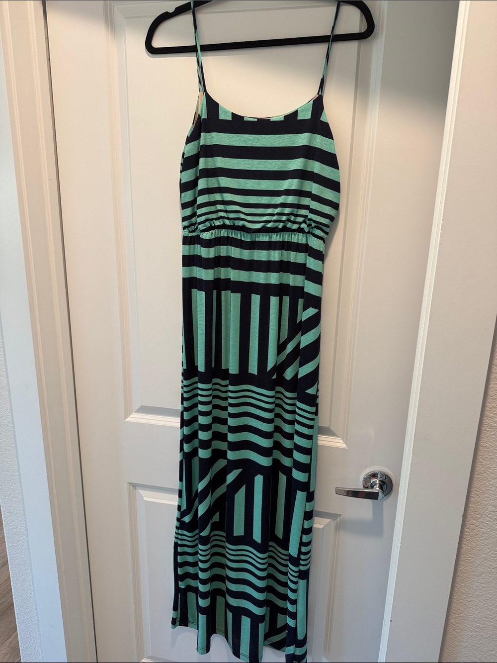 Striped Maxi Sundress in Mint and Black